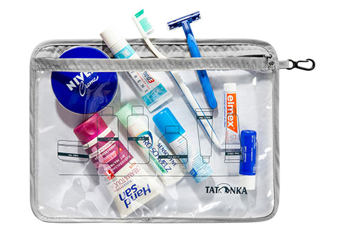 Przezroczysta kosmetyczka TATONKA Zip Flight Bag  - do wnoszenia płynów na pokład samolotu - rozmiar: A4